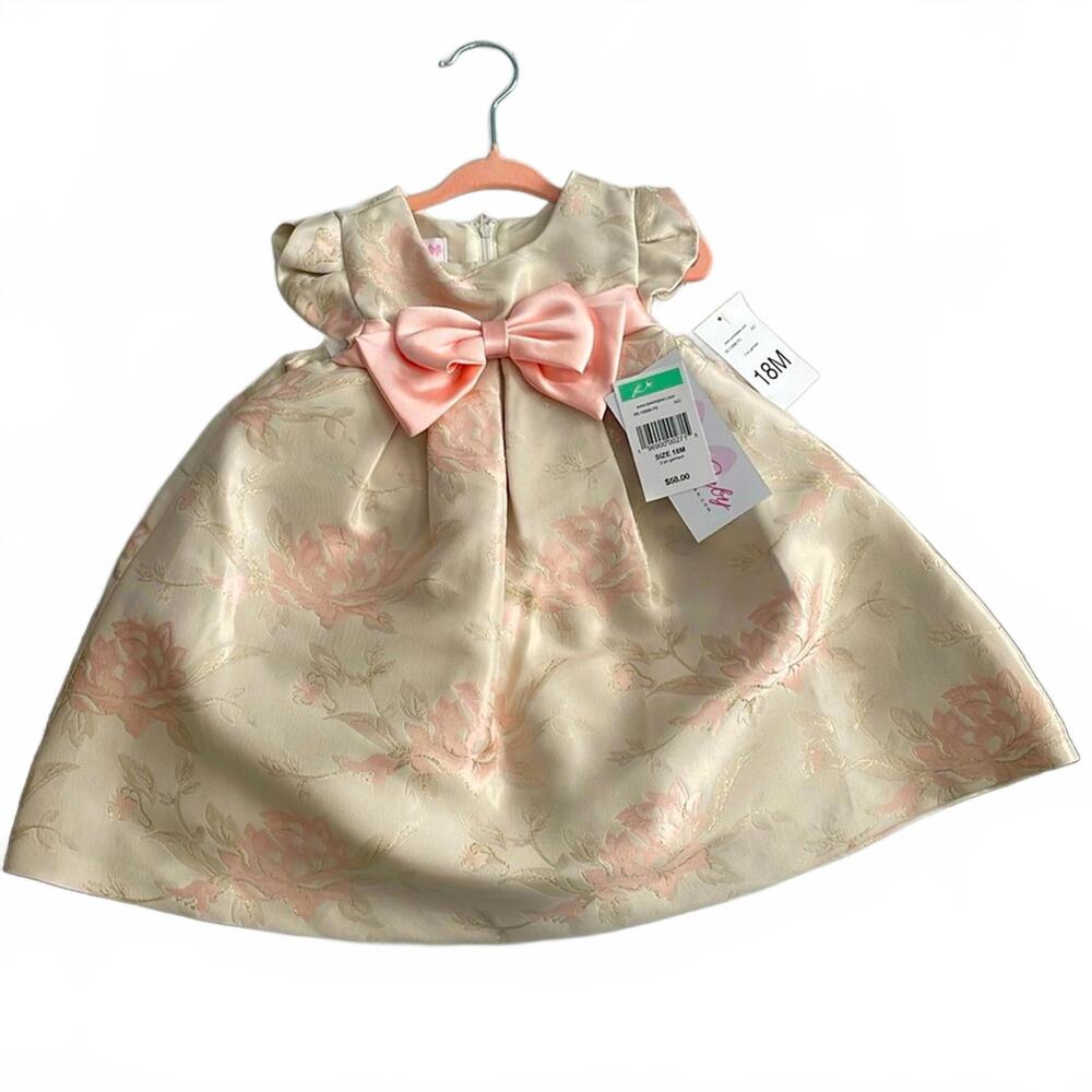 Baby Girls' Floral Dress with Pink Bow - Size 18M